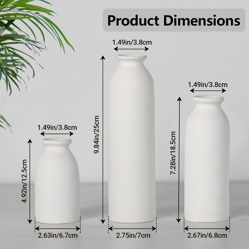 CEMABT White Ceramic vase Set-3 Flower vases for Decor,Modern Boho Farmhouse Home Decor,Decorative vase for Pampas Grass&Dried Flowers,idea Shelf,Table,Bookshelf - Image 3